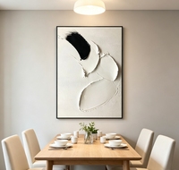 Peinture à l'huile abstraite texturée sur toile, peinte à la main, effet impasto 3D, noir et blanc, art mural minimaliste, œuvre d'art esthétique moderne