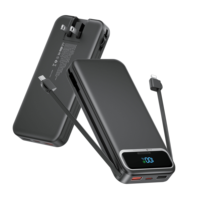 Batterie externe de chargeur portable 10000mAh, batterie externe à câble intégrée avec prise murale AC, batterie de téléphone à affichage LED pour Smartphones