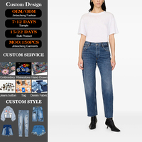 Jeans en denim taille haute respirant avec logo personnalisé pour femmes, coupe boyfriend, ourlet brut, été, sexy, décontracté, streetwear