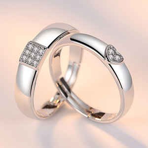 Anillo de Pareja en Forma de Corazón, Versión Coreana, Ajustable, con Circonita Cuadrada, para Hombre y Mujer, Venta Caliente 2026 - Product Image 3