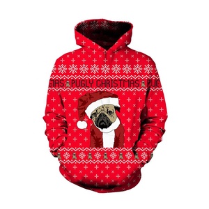 Sudadera con Capucha Roja de Navidad con Diseño de Perro Pug, Unisex, de Forro Polar, para Invierno, 100% Algodón, Transpirable, de Secado Rápido, Estilo Urbano - Product Image 1