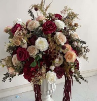 Centre de table en fleurs artificielles bordeaux et champagne, arrangement floral vintage pour mariage, décoration d'événements et de maison