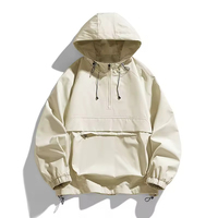 Anorak à capuche pull uni à fermeture éclair personnalisé 1/4 coupe-vent pour hommes deux grandes poches résistant à l'eau décontracté plaine teint veste pour hommes
