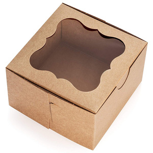 Kraft Paper Cake Boxes with Clear window card board for Donut Mini Cake Pie Slice Dessert Treat
