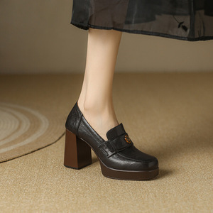 OEM ODM di alta qualità in vera pelle con tacchi quadrati <span class=keywords><strong>mocassini</strong></span> con plateau décolleté da <span class=keywords><strong>donna</strong></span> tacchi alti grossi tacchi alti di fabbrica - Product Image 3
