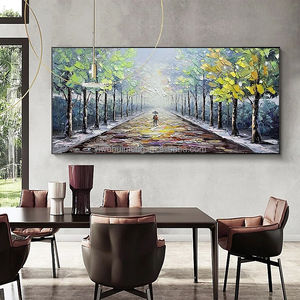 Cadre en toile 100%, peinture à l'huile peinte à la main, Art mural abstrait moderne, bois vert, rue, art mural, paysage - Product Image 3