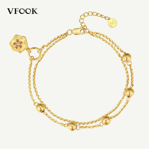 Vfek क्लासिक डबल चेन लेयर्ड ब्रैकेट 18k ठोस सोने के निकल-मुक्त पेंडेंट ब्रेसलेट - Product Image 1