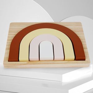 Juguete de madera natural para bebés, arco de madera creativo, bloques de rompecabezas apilables de arcoíris, seguros para niños - Product Image 1