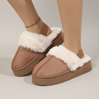 Pantoufles ultra mini à plateforme pour femme, chaudes et douillettes, à bride arrière, en daim avec surpiqûres classiques, pour l'hiver
