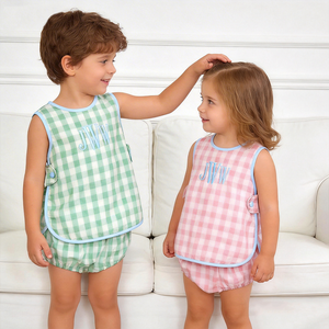 Set di <span class=keywords><strong>Abbigliamento</strong></span> <span class=keywords><strong>Estivo</strong></span> per Bambine, Completi in Tessuto Gingham, Vestiti Monogrammizzati per Bambine, Set di Vestiti per Neonati - Product Image 2