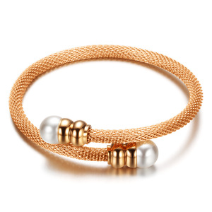 Women's Elastic <b>Bracelet</b> 4Mm Imitation Pearl Titanium Steel Three Color Fashion Jewelry Gift - Product Image 5