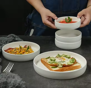 Assiette à dîner occidentale en céramique blanche écologique, vaisselle en porcelaine créative, design minimaliste, durable pour la restauration et la maison - Product Image 5