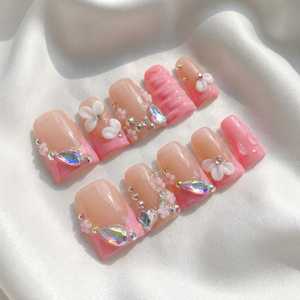 Unghie Finte Press-On All'Ingrosso, Corte, di Lusso, Fatte a Mano, Stile Duckbill Flare Y2K, per Feste, Unghie Artificiali in Offerta - Product Image 4