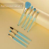 GRACEDO GR073 RTS Ensemble de 7 pinceaux de maquillage professionnels pour le visage, faible MOQ, vente en gros, mini format de voyage, manche en bois de haute qualité, sac en PU bleu