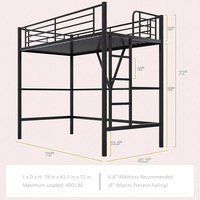Lit d'appartement moderne et minimaliste en fer forgé avec design surélevé détachable et assemblable, support pliant et table inférieure
