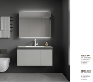Meuble-lavabo mural moderne et élégant avec vasque en céramique, armoire à pharmacie éclairée, charnières à fermeture douce, design résistant à l'eau - Product Image 5