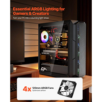 Casing PC Gaming High-Airflow Mid Tower 4 Kipas ARGB 120 mm Manajemen Kabel Mudah Filter Debu Panel Kaca Temper Mini-ITX