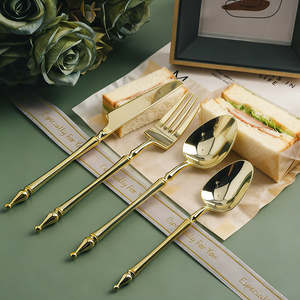 Juego de Cubiertos Desechables de Plástico PS Dorado de 3 Piezas, Cuchillo, Tenedor y Cuchara <span class=keywords><strong>para</strong></span> Banquetes, Eventos, Bodas, Fiestas y Hostelería - Product Image 2