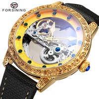 FORSINING Montre mécanique automatique à mouvement à pont unique évidée pour hommes montres étanches en cuir véritable pour hommes