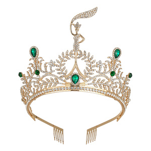 Couronne de concours personnalisée en cristal, diadème de reine de beauté en strass rouge, bijou de cheveux de mariée plaqué or pour femme - Product Image 3