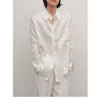 Ensemble chemise et pantalon 2 pièces en lin français, confortable et décontracté, coupe ample et simple, manches longues, en stock usine 2026