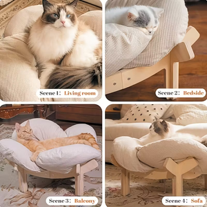 Erhöhtes Katzenbett aus Holz mit Flauschigem Kissen, Erhöhter Loungesessel, Katzenmöbel, Katzenhaus, <span class=keywords><strong>Indoor</strong></span>-Haustier-Sofabett - Product Image 4