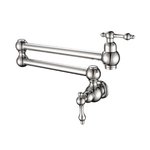 Classic Brass Single-hole Wall-mounted Pull-out Kitchen Basin Faucet Brushed Gold and <strong>Black</strong> Finish Dual Handle Foldable <strong>Taps</strong> - Product Image 3
