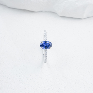 Anillo de Plata de Ley 925 con Zafiro Azul Real de Corte Ovalado Creado en Laboratorio, Joyería Diaria y de Boda para Mujer - Product Image 5