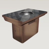 Table de restaurant moderne personnalisée en marbre pour hot pot, avec plateau en pierre, chaise de salle à manger en cuir pour barbecue, et banquette de restaurant d'hôtel