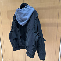 Veste chaude pour homme de haute qualité, style Broken Moon, effet vieilli, épaisse, vintage, surdimensionnée, avec fermeture éclair et capuche
