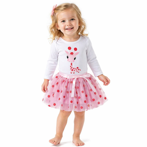 Conjunto de Fotografía para Bebés Niñas: Body con Estampado de Jirafa y Falda Tutú de Tul con Puntos, Cintura Elástica, Transpirable, para Recién Nacidas - Product Image 1