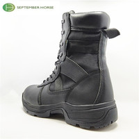 Bottes tactiques respirantes à lacets avec fermeture imperméable, unisexes, en cuir véritable noir