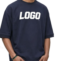 T-shirt Homme Coupe Boxy 280G en Molleton Bouclette à Manches Courtes avec Poignets Côtelés, Style Rétro Vintage Uni Ample et Décontracté