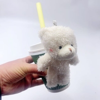 Gobelet en papier jetable pour café, gobelet minimaliste pour thé au lait effet neige, jouets en peluche pour boissons chaudes avec ours en peluche collés