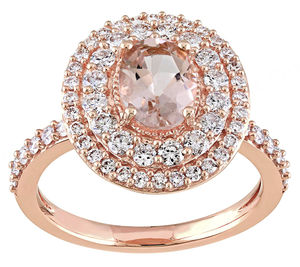 Bague en or rose Ross Simons avec morganite ronde, halo ovale en morganite et tourmaline, certifiée IGI, plaquée rhodium pour les mariages - Product Image 6