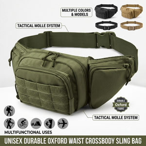 Custom Tactical MOLLE Fanny Pack Outdoor Camping Hiking Utility Waist <b>Belt</b> Bag for Men Women Durable Oxford Crossbody Sling Bag - Product Image 1