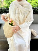 Abaya musulmane Robe longue Floral Fleur Imprimé Veste Jupe Robe Cape papillon Tulipe Embroid Mode Elegent Femmes Musulmanes