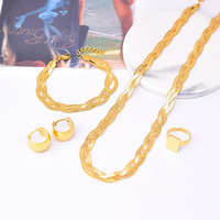 Kalung anyaman tulang ular tiga lapis, set gelang baja tahan karat warna-warni