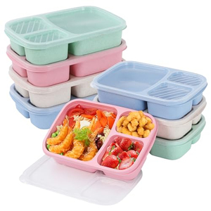 Ensemble de boîtes à lunch Bento en plastique à 3 compartiments, contenants de préparation de repas en paille de blé, compatibles micro-ondes et lave-vaisselle - Product Image 1