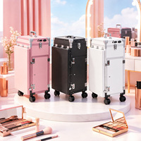 Valise de maquillage roulante pour mariage avec miroir LED, table pliante, tiroirs verrouillables, chariot professionnel pour artistes, salon de beauté