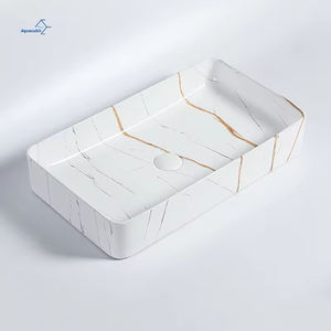 תבנית שיש פרימיום מלבני אמבטיה קרמיקה כיור שולחן-אגן אמנות העליון עם עמלת אבן (תמחור הסיטונאי) - Product Image 6