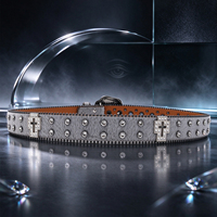 Ceinture unisexe transfrontalière en crin de cheval et strass, ceinture punk à rivets avec boucle œil maléfique 3D et décoration croix en cristal