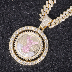 จี้เพชรทรงยุโรปอเมริกันแบบหมุนได้ ดีไซน์เก๋ เคลือบทอง พร้อมสร้อยเชื่อมแบบฮิปฮอปสุดเทรนดี้ - Product Image 3