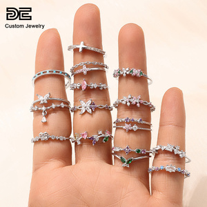De 925 Sterling Silver Flower CZ Rings Colorful Zirconia Flower 925 Silver Wedding Ring 925 Silver Flower Stacking Ring - Product Image 1