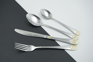 Ensemble de <span class=keywords><strong>couverts</strong></span> de luxe en acier inoxydable doré avec logo personnalisé, 24 pièces, finition miroir, 304/410/430, <span class=keywords><strong>design</strong></span> classique pour mariage, boîte personnalisée Wan - Product Image 2