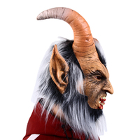 Masque en latex de diable à cornes marron avec fourrure gris-blanc, tendance, effrayant, couvre-visage complet, pour Halloween, festival, cosplay, maison hantée, fête costumée