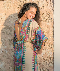<span class=keywords><strong>Kaftan</strong></span> Beach Cover up Dress Sexy V-Back Hundiendo Cuello Media manga Side Split Mujeres Vestido de verano - Product Image 6