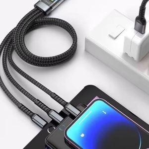 Hot 100W Transparent Nylon Digital <b>Display</b> Three-in-One Fast Charging Data <b>Cable</b> One-to-Three Compatibility for Huawei Android - Product Image 3