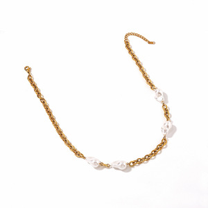 Collier en acier inoxydable avec perle baroque plaqué or 18 carats, chaîne réglable, cadeau de loisirs, mode - Product Image 4