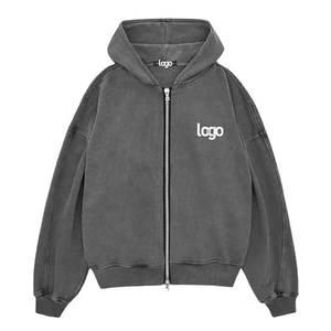 Sudadera con capucha y cremallera para hombre con logo personalizado, estilo casual vintage, de algodón lavado, para hombre, ropa urbana, de alta calidad. - Product Image 1